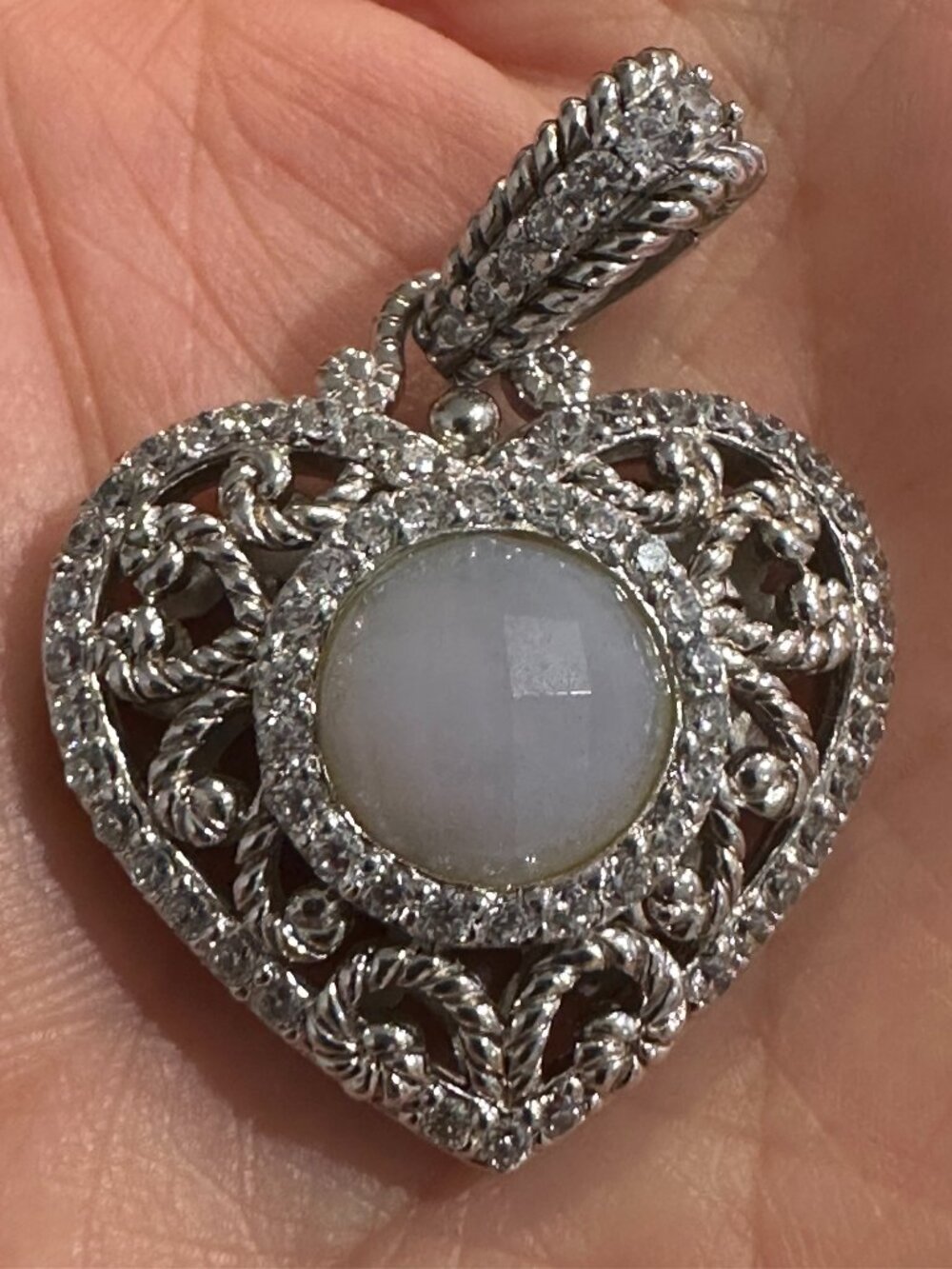 Judith Ripka Sterling Silver Heart Pendant/Enhancer w/ Pale Lavender Chalcedony